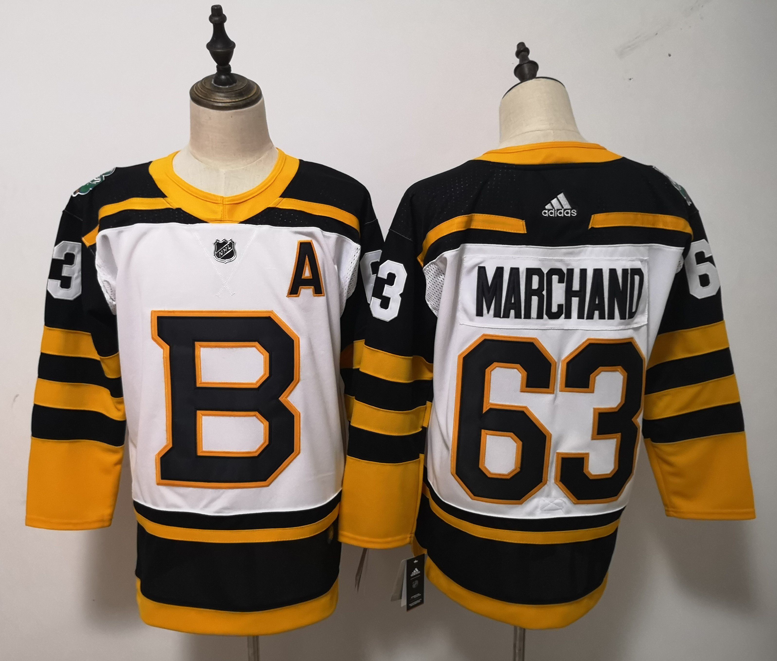 Men Boston Bruins #63 Marchand White Adidas Authentic Winter Classic NHL Jersey